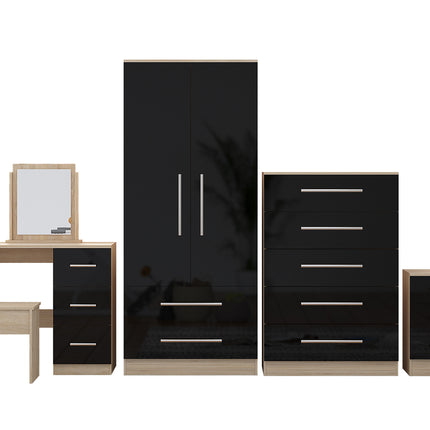 High Gloss Quattro Bedroom Black Set Wardrobe, Chest, Bedside, Dressing Table