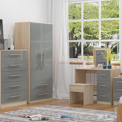 High Gloss Quattro Bedroom Grey Set Wardrobe, Chest, Bedside, Dressing Table