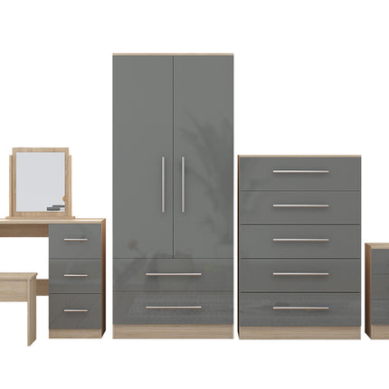 High Gloss Quattro Bedroom Grey Set Wardrobe, Chest, Bedside, Dressing Table