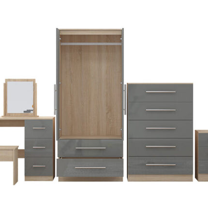 High Gloss Quattro Bedroom Grey Set Wardrobe, Chest, Bedside, Dressing Table