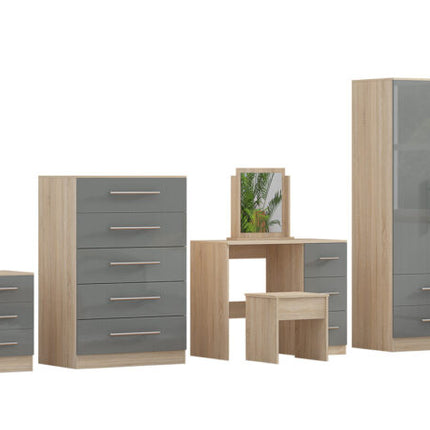 High Gloss Quattro Bedroom Grey Set Wardrobe, Chest, Bedside, Dressing Table