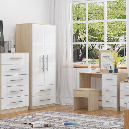 High Gloss Quattro Bedroom White Set Wardrobe, Chest, Bedside, Dressing Table