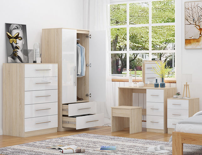 High Gloss Quattro Bedroom White Set Wardrobe, Chest, Bedside, Dressing Table