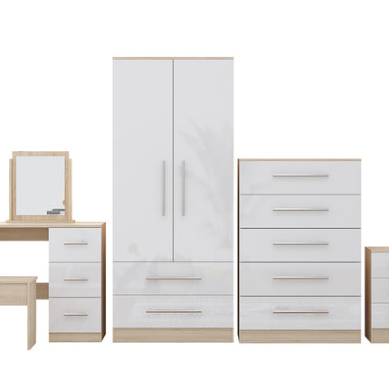 High Gloss Quattro Bedroom White Set Wardrobe, Chest, Bedside, Dressing Table