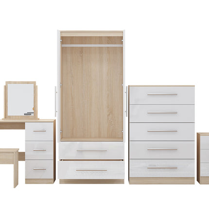 High Gloss Quattro Bedroom White Set Wardrobe, Chest, Bedside, Dressing Table