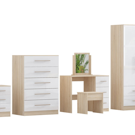 High Gloss Quattro Bedroom White Set Wardrobe, Chest, Bedside, Dressing Table