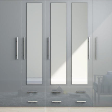 High Gloss Grey Large Wardrobe 5 Door 5 Drawers