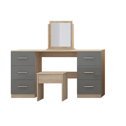 High Gloss Grey, 6 Door Wardrobe + Double Dresser + Chest + 2 Bedsides