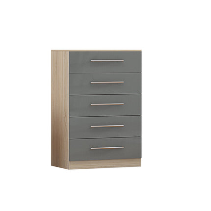 High Gloss Grey, 6 Door Wardrobe + Double Dresser + Chest + 2 Bedsides