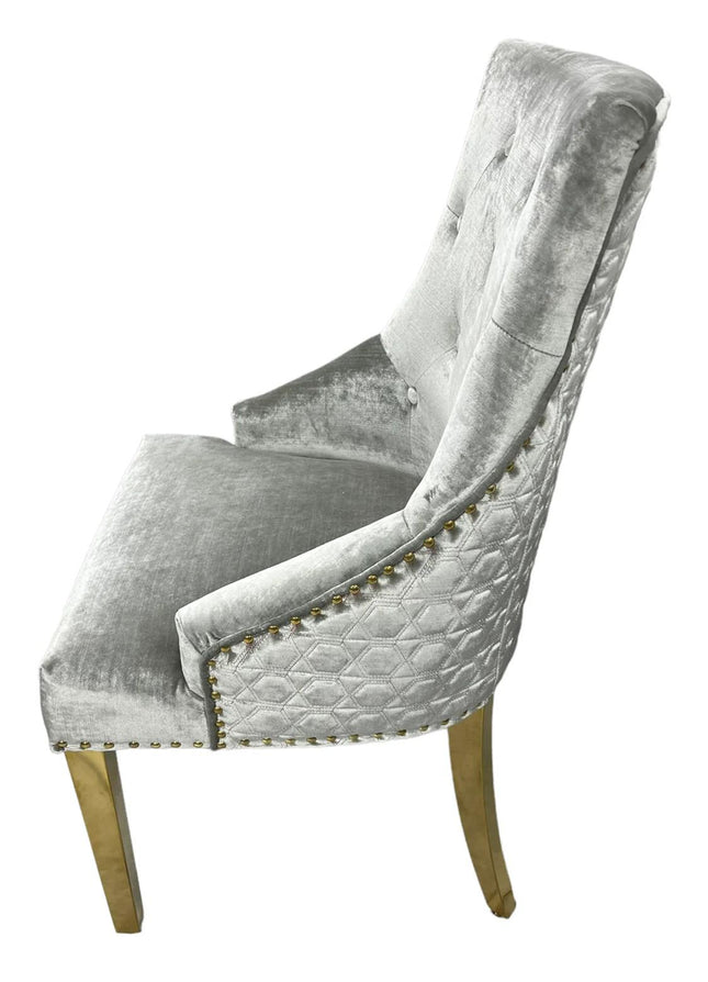 G-Roma Silver Grey Chair (Lion Knocker/Gold Legs)