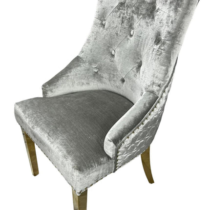 G-Roma Silver Grey Chair (Lion Knocker/Gold Legs)