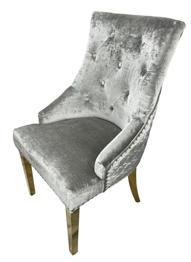 G-Roma Silver Grey Chair (Lion Knocker/Gold Legs)