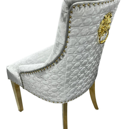 G-Roma Silver Grey Chair (Lion Knocker/Gold Legs)