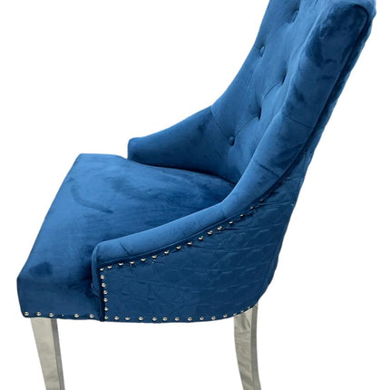 Roma Blue Chair (Lion Knocker/Chrome Legs)