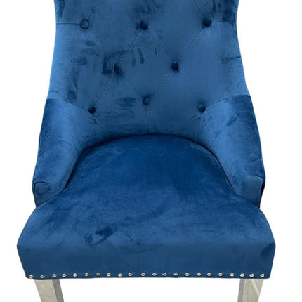 Roma Blue Chair (Lion Knocker/Chrome Legs)