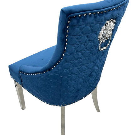 Roma Blue Chair (Lion Knocker/Chrome Legs)