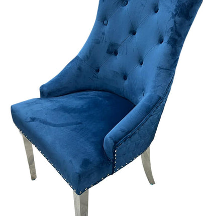 Roma Blue Chair (Lion Knocker/Chrome Legs)