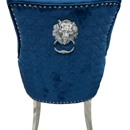 Roma Blue Chair (Lion Knocker/Chrome Legs)
