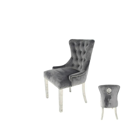 Chelsea 01 Dark Grey Chair (Lion Knocker/Chrome Legs)