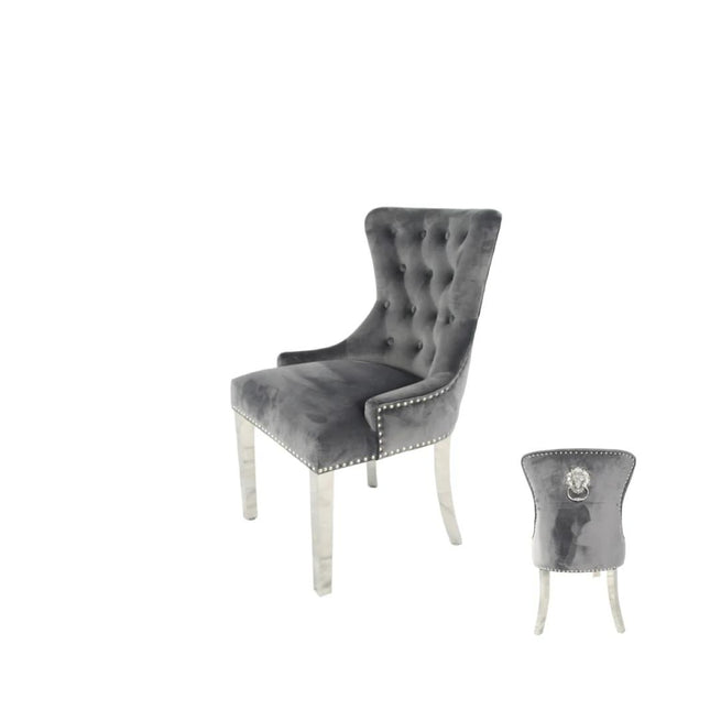 Chelsea 01 Dark Grey Chair (Lion Knocker/Chrome Legs)