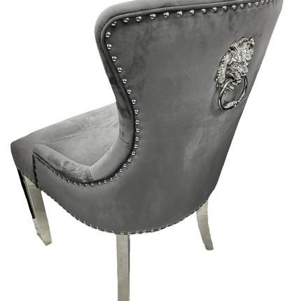 Chelsea 01 Dark Grey Chair (Lion Knocker/Chrome Legs)