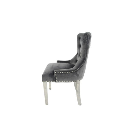 Chelsea 01 Dark Grey Chair (Lion Knocker/Chrome Legs)