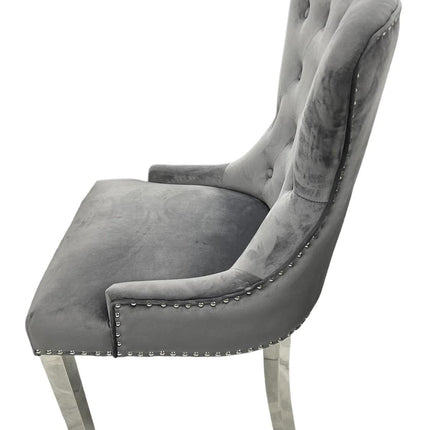 Chelsea 01 Dark Grey Chair (Lion Knocker/Chrome Legs)