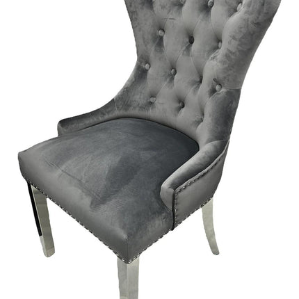 Chelsea 01 Dark Grey Chair (Lion Knocker/Chrome Legs)