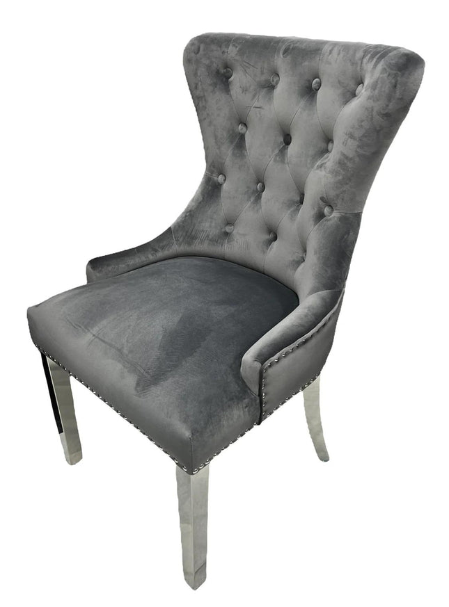 Chelsea 01 Dark Grey Chair (Lion Knocker/Chrome Legs)