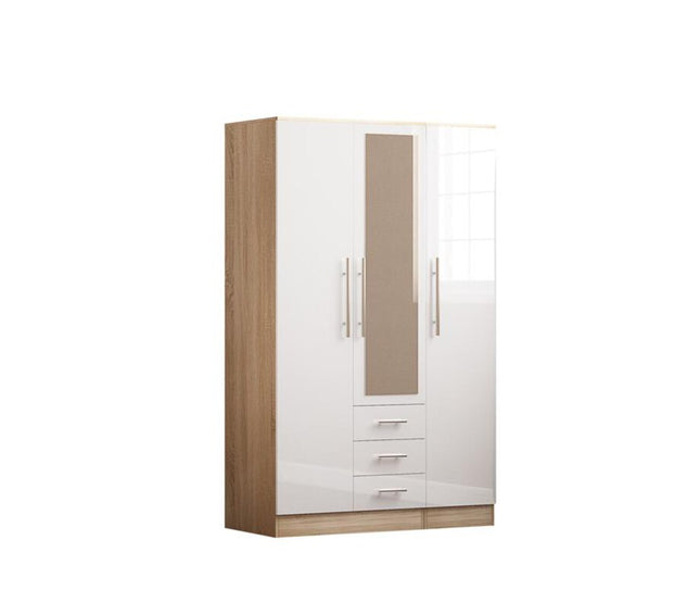 Combi 3 door 3 drawers wardrobe White