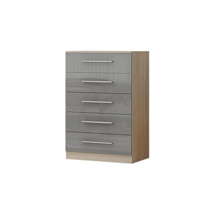 High Gloss Grey Large Wardrobe + Chest of Drawers + 2 Bed Sides