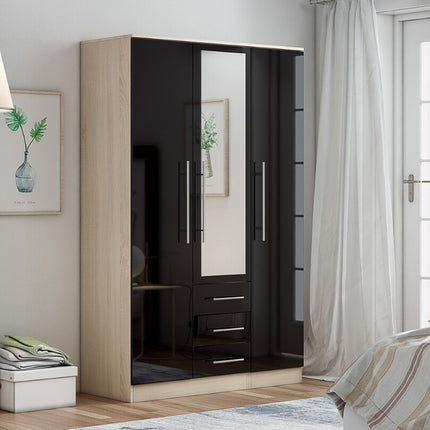 Combi 3 door 3 drawers wardrobe Black