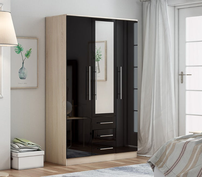 Combi 3 door 3 drawers wardrobe Black