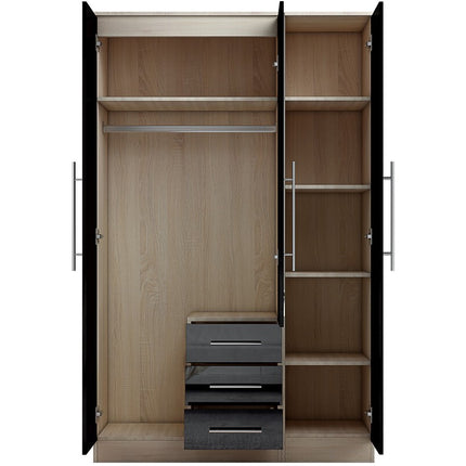 Combi 3 door 3 drawers wardrobe Black