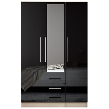 Combi 3 door 3 drawers wardrobe Black