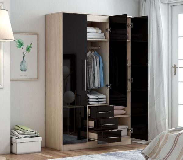 Combi 3 door 3 drawers wardrobe Black