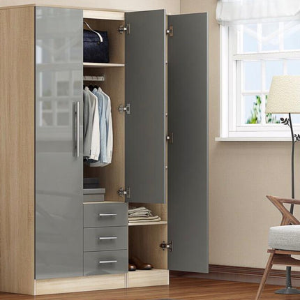 Combi 3 door 3 drawers wardrobe Grey