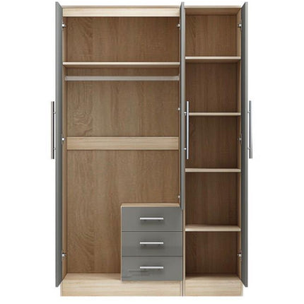 Combi 3 door 3 drawers wardrobe Grey