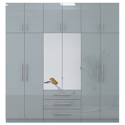 High Gloss Grey Topbox 6 Door Mirrored Fitment Wardrobe + Chest Of Drawers + 2 x Bedsides