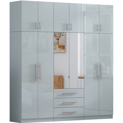 High Gloss Grey Topbox 6 Door Mirrored Fitment Wardrobe + Chest Of Drawers + 2 x Bedsides