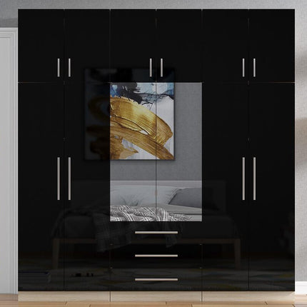 High Gloss Topbox 6 Door Mirrored Fitment Wardrobe Black