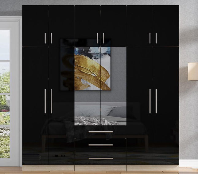 High Gloss Topbox 6 Door Mirrored Fitment Wardrobe Black