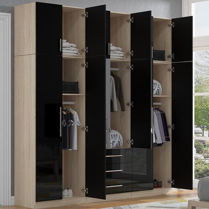 High Gloss Topbox 6 Door Mirrored Fitment Wardrobe Black
