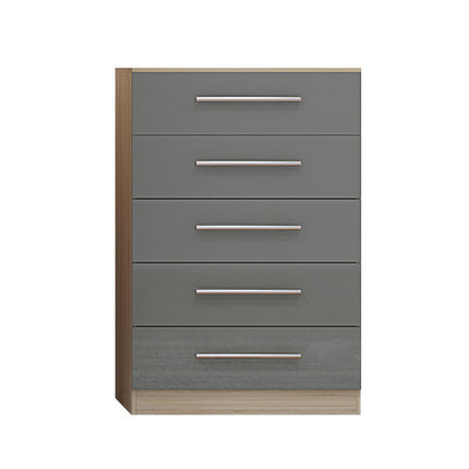 High Gloss Topbox 6 Door Dark Grey Mirrored Fitment Wardrobe + Double Dresser + Chest + 2 Bedsides