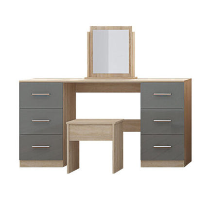 High Gloss Topbox 6 Door Dark Grey Mirrored Fitment Wardrobe + Double Dresser + Chest + 2 Bedsides