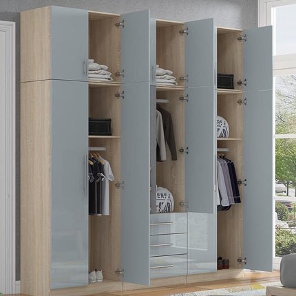 High Gloss Topbox 6 Door Mirrored Fitment Wardrobe Grey