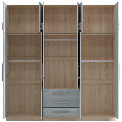 High Gloss Topbox 6 Door Mirrored Fitment Wardrobe Grey