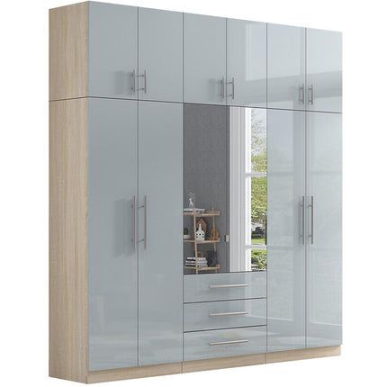 High Gloss Topbox 6 Door Mirrored Fitment Wardrobe Grey