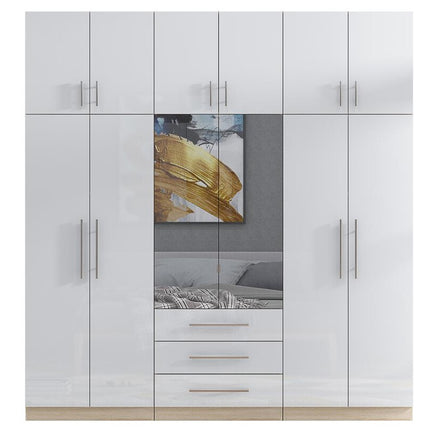 High Gloss Topbox 6 Door Mirrored Fitment Wardrobe White