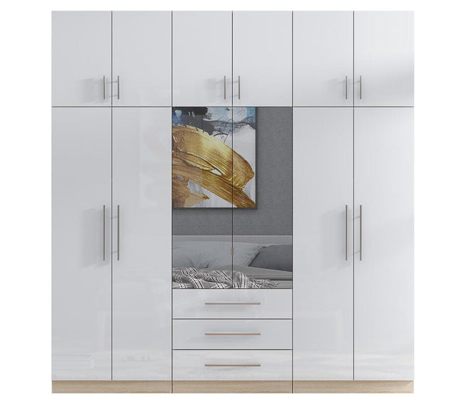 High Gloss Topbox 6 Door Mirrored Fitment Wardrobe White